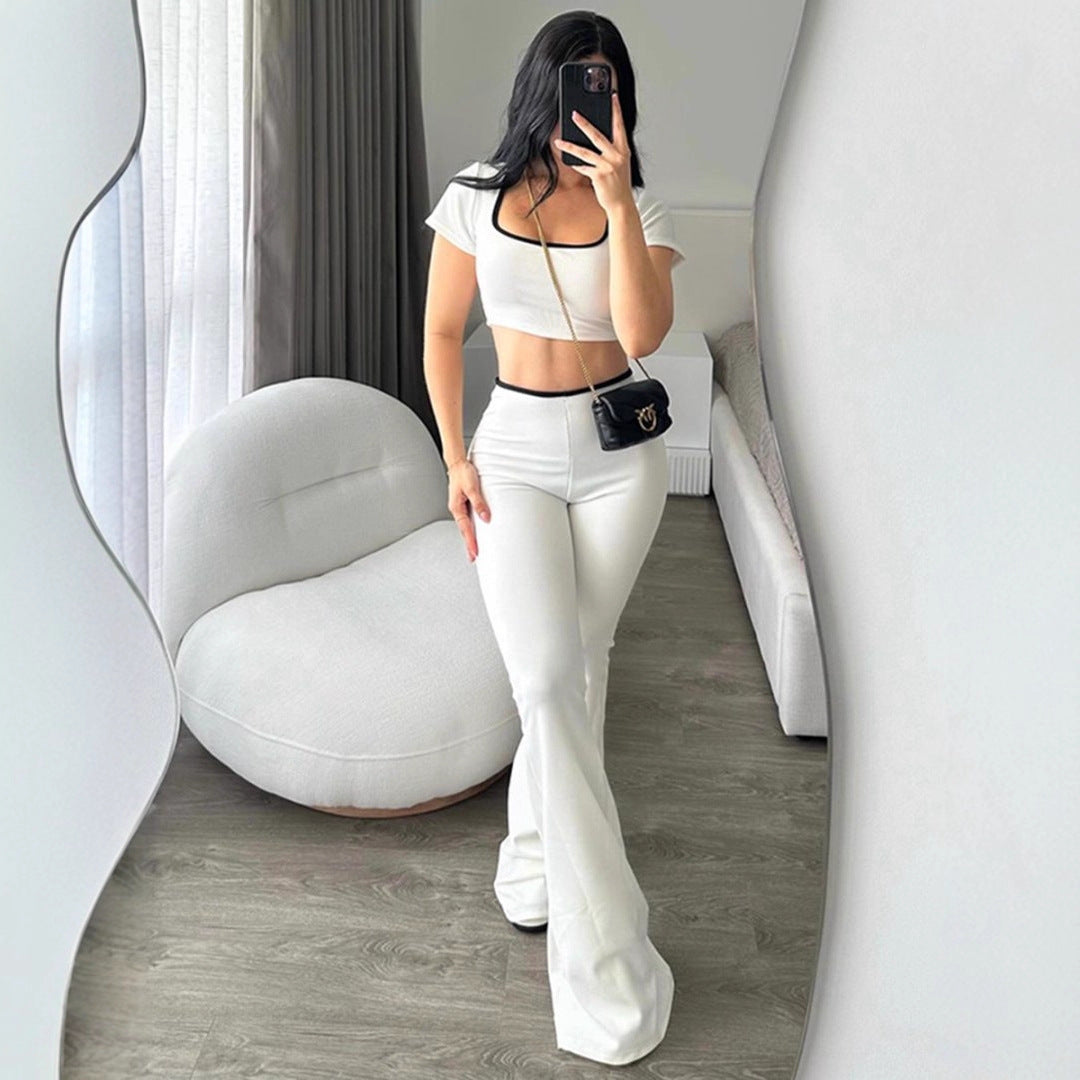 Damen modisches Crop-Top mit tailliertem Schnitt und weiter Hose R&B