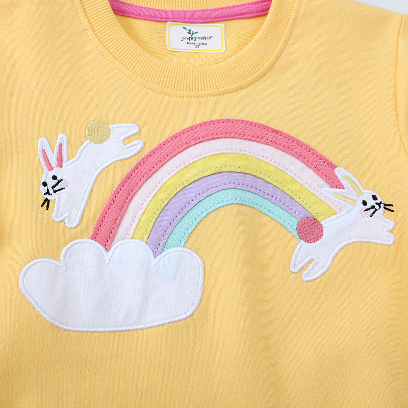 Mädchen Sweatshirt mit buntem Regenbogen und Hasenmotiv R&B