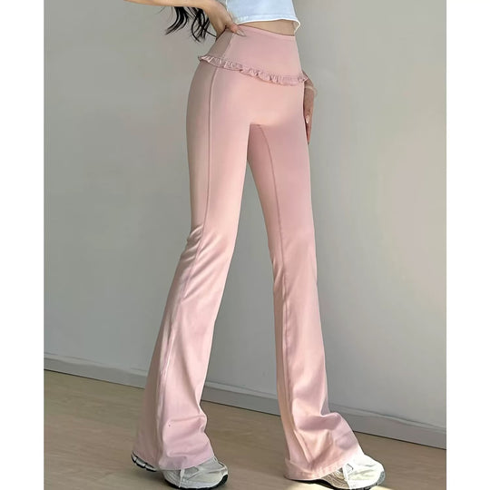Damen Hochtaillierte Bootcut-Leggings mit Rüschendetails R&B