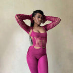 Damen Trendiger Strickanzug mit tiefem V-Ausschnitt und cut-out Design R&B