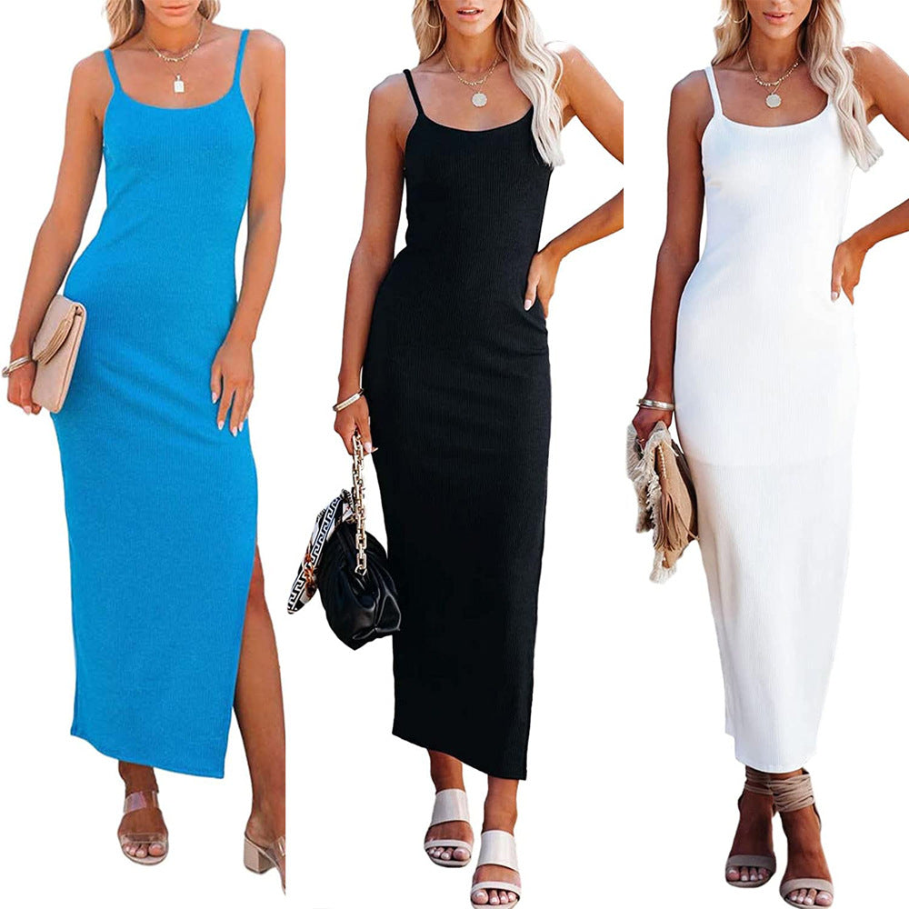 Damen Maxikleid mit feiner Ribstruktur und Spaghettiträgern R&B