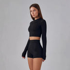 Damen sportliches Crop-Top mit langem Arm und Daumenlöchern