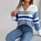 R&B | Pullover - Damen Winter gestreifter Strickpullover