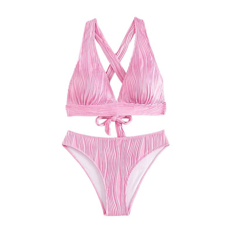 Damen Hoch geschnittener Bikini mit strukturierter Oberfläche R&B