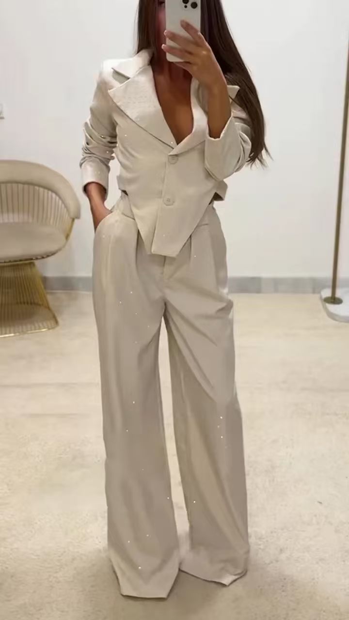 Damen Blazer Damen Set mit weitem Bein