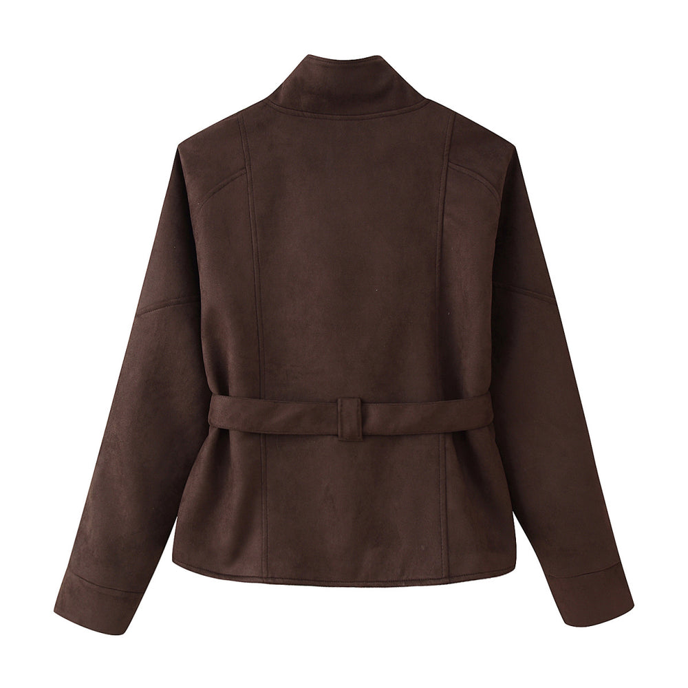 Damen elegante Oversized-Bomberjacke mit Taillengürtel R&B