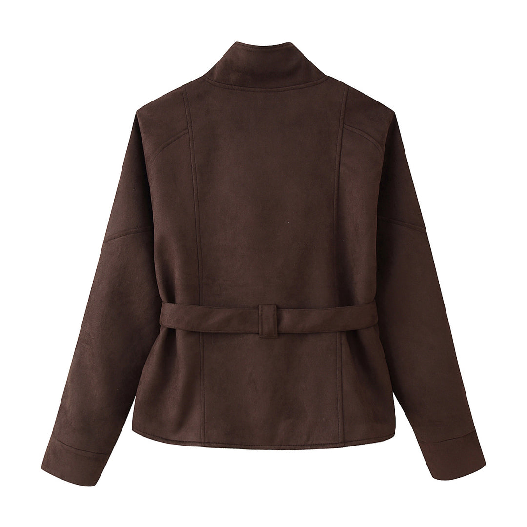 Damen elegante Oversized-Bomberjacke mit Taillengürtel R&B