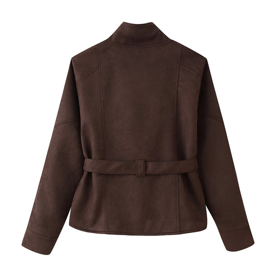 Damen elegante Oversized-Bomberjacke mit Taillengürtel R&B