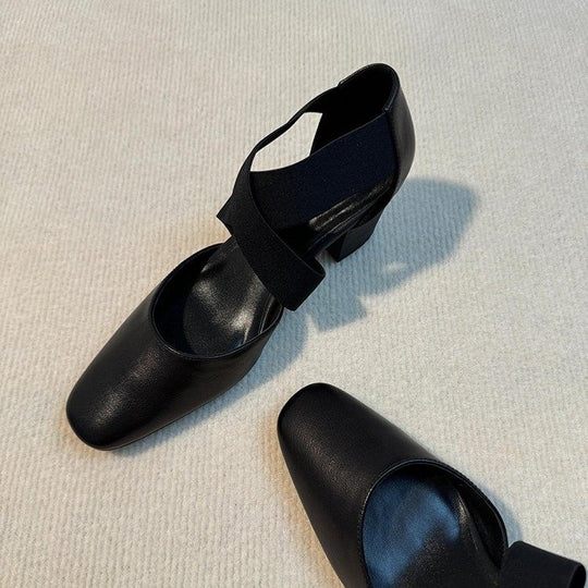 Damen elegante Ballerinas mit geschmackvoller Überkreuz-Schnürung und komfortablem Blockabsatz R&B