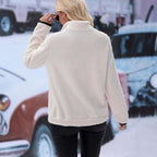 Damen kuscheliger Fleece-Pullover mit halbem Reißverschluss und praktischen Taschen R&B