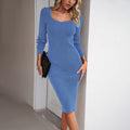 Damen Figurbetontes Strickkleid mit Rundhalsausschnitt und langen Ärmeln R&B