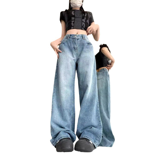 Damen weit geschnittene Mom-Jeans im Vintage-Look mit hohem Bund und modernen Details R&B