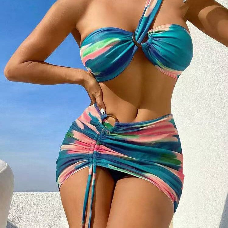 Damen Cropped Bikini-Set mit verspieltem Rüschendesign und elegantem Bindeträgersystem R&B