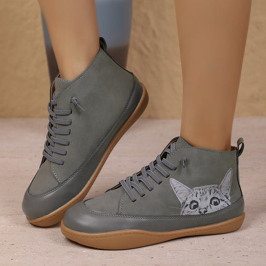 Damen Sneakers mit kreativem Katzen-Design und rutschfester Sohle R&B