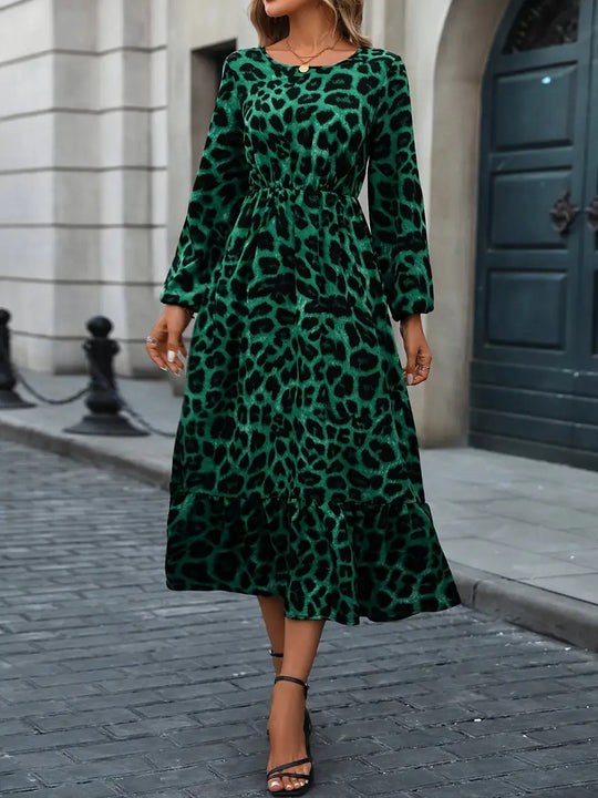 Damen Maxikleid mit tierischem Muster und fließendem Schnitt R&B