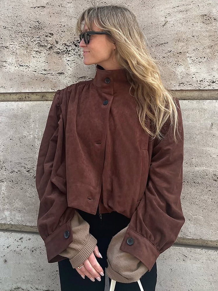 Damen Oversized Wildlederjacke mit voluminösen Ärmeln R&B