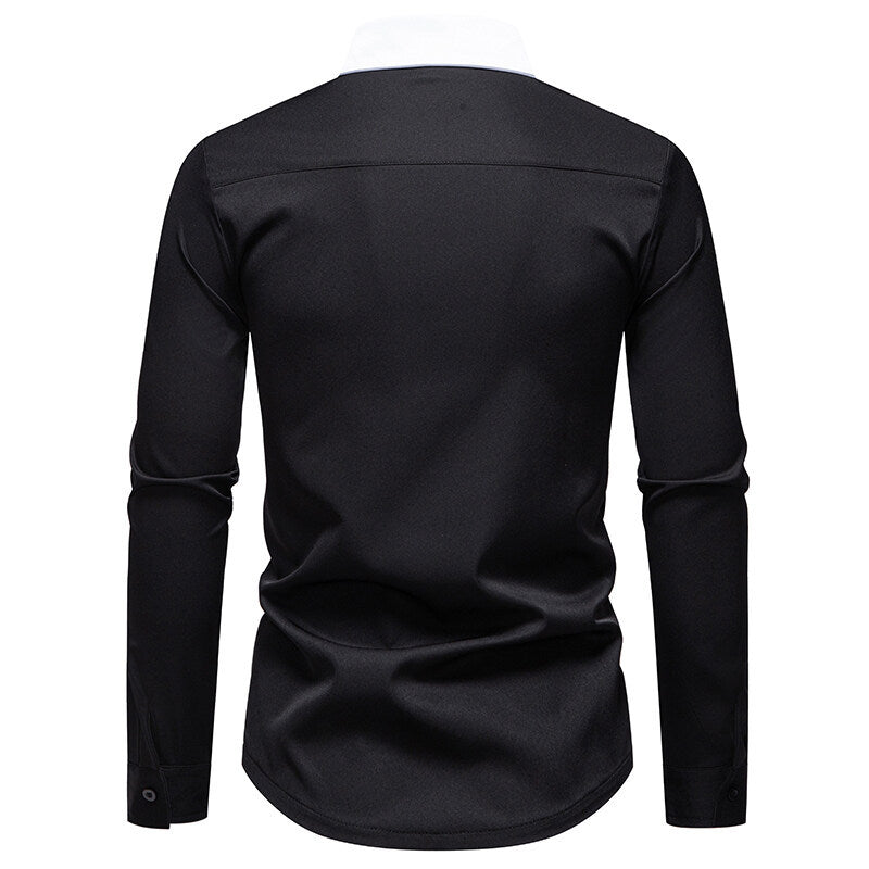 Herren modisches Langarmshirt mit stylischem Stehkragen und kontrastierenden Paspeln