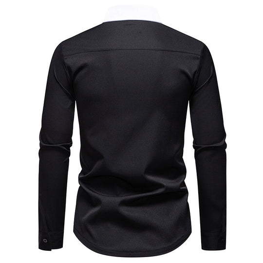 Herren modisches Langarmshirt mit stylischem Stehkragen und kontrastierenden Paspeln R&B