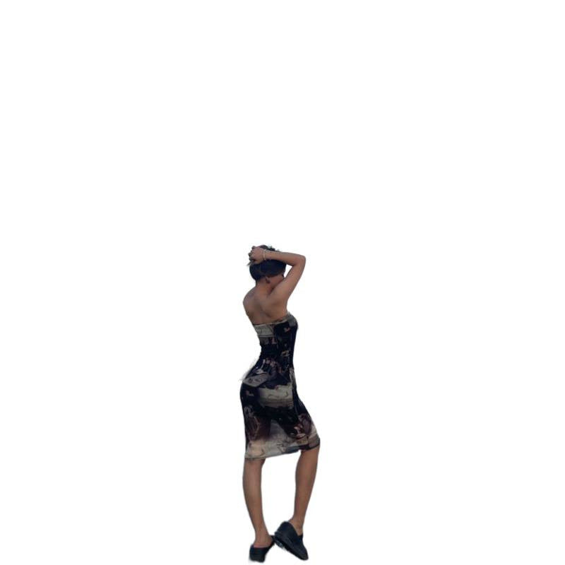 Damen Figurbetontes Spaghettiträgerkleid mit floralem Muster und tailliertem Schnitt R&B