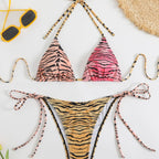 Damen Triangel-Bikini-Set mit verstellbaren Trägern und trendigem Tiermuster R&B