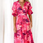 Damen nan mehrlagiges Maxikleid im Volant‑Stufenlook mit V‑Ausschnitt und geraffter Empire‑Taille R&B