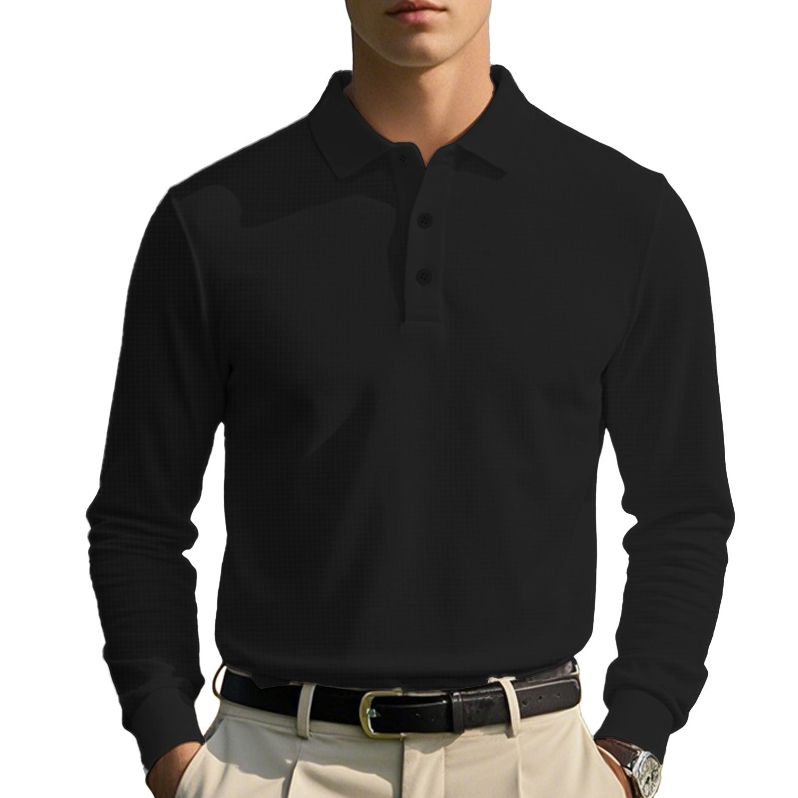 Herren Langarm-Poloshirt aus atmungsaktiver Baumwollmischung R&B