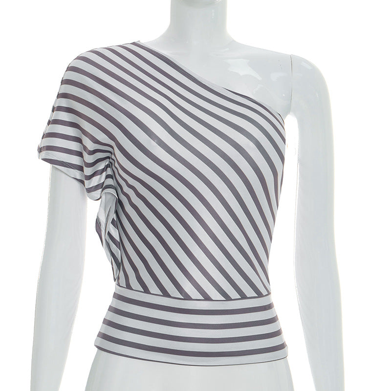 Damen asymmetrisches Oberteil mit gestreiftem Design und fließendem Stoff R&B