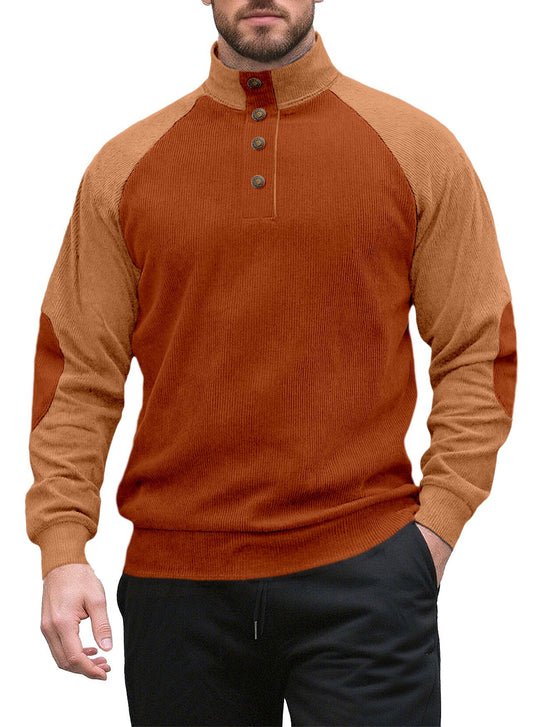 Herren nan zweifarbiger Ripptroyer mit asymmetrischer Knopfleiste und Velours-Ellbogenpatch R&B