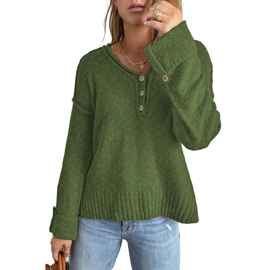 Damen Grober Strickpullover mit Knopfleiste und weitem Schnitt R&B