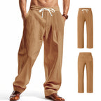 Herren nan lässige Leinen-Freizeithose mit elastischem Bund Kordelzug und aufgesetzten Gesäßtaschen R&B
