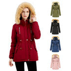Damen modische Outdoor-Jacke mit abnehmbarem Kunstfellkragen und elastischem Taillenzug