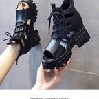 Damen Hochfrontige Schnürsandalen mit robustem Blockabsatz R&B