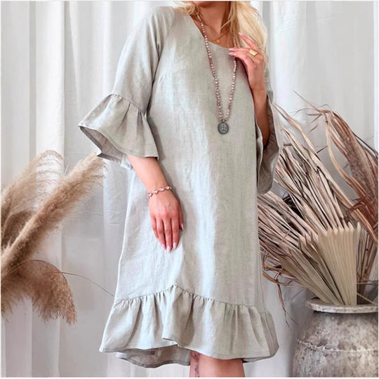 Damen Leichtes Leinenkleid mit Rüschendetails und weitem Schnitt R&B