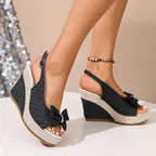 Damen Wedge-Sandalen mit modischer Schleifenapplikation und rutschfester Sohle R&B