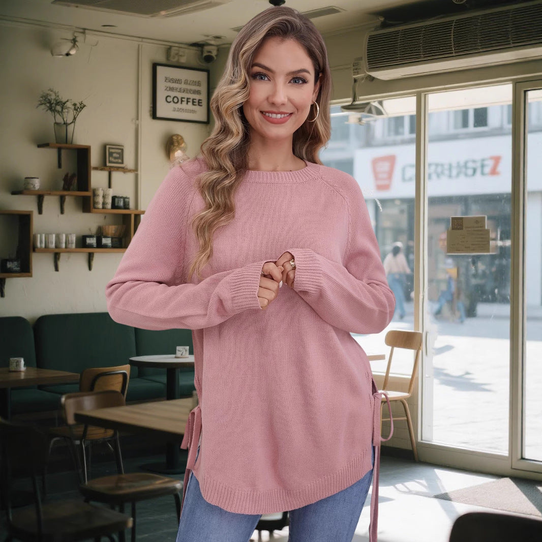 Damen modischer Pullover mit seitlichen BindR&Bändern R&B
