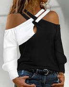 Damen asymmetrisches Oberteil mit freiem Schulterdesign und verbindenden Trägern R&B