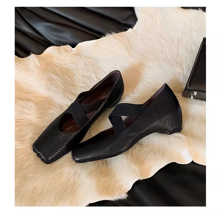 Damen elegante Ballerinas mit verstellbarem Riemen und hochwertiger Lederoberfläche R&B