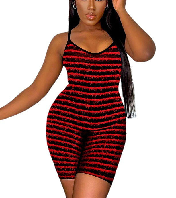 Damen Modellierender Jumpsuit mit schmalen Trägern und grafischem Streifenmuster R&B