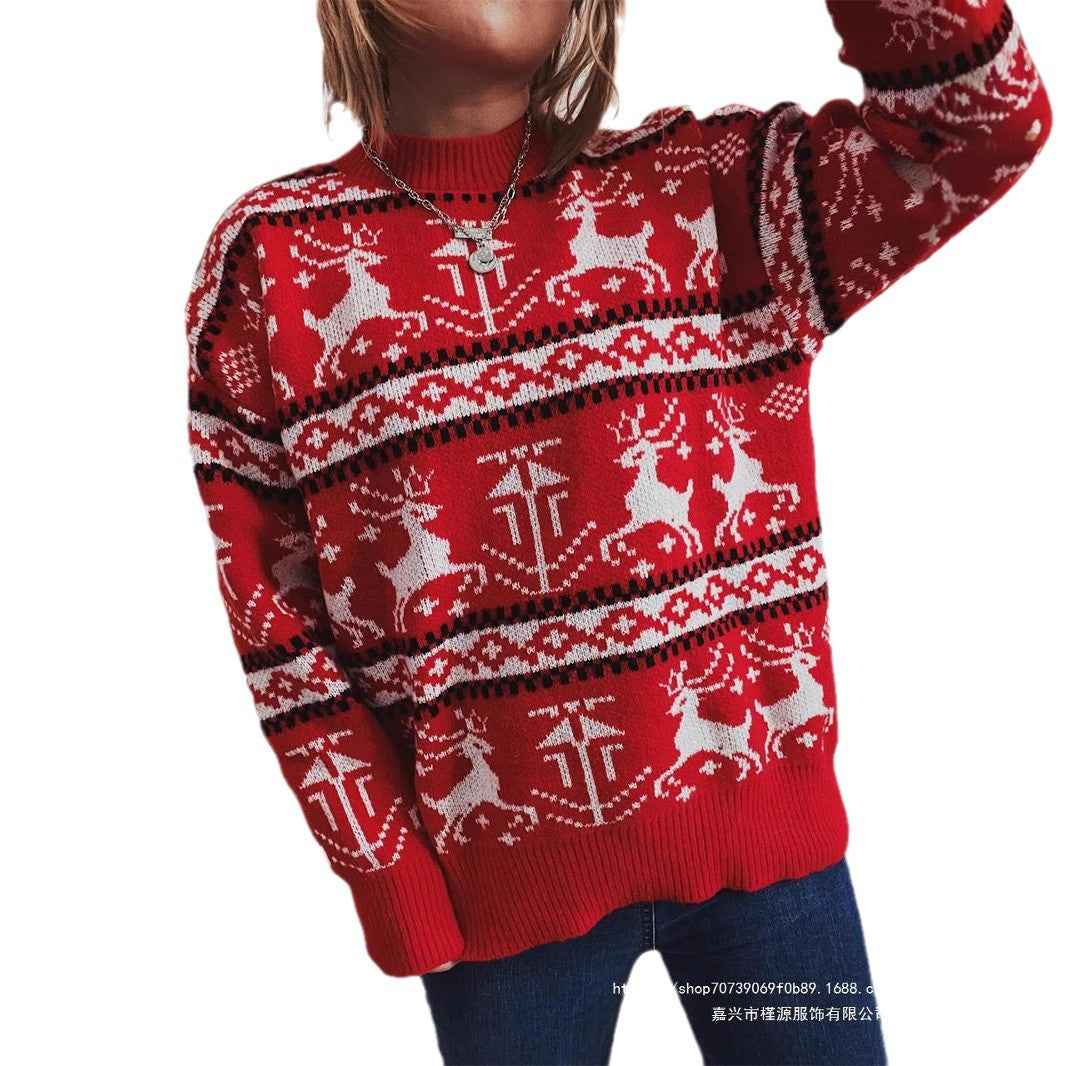 Damen Weihnachts-Pullover im festlichen Norwegermuster mit Rundhalsausschnitt R&B