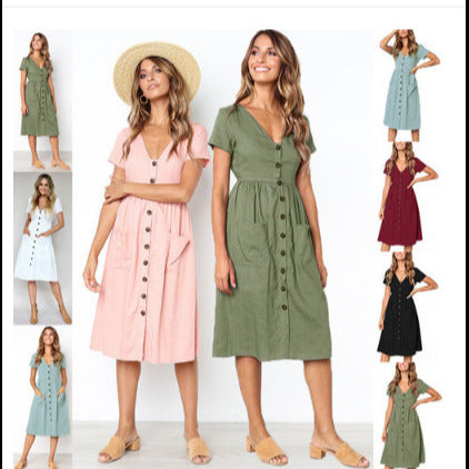 Damen Midi-Kleid mit Knopfleiste und praktischen Taschen R&B