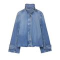 Damen nan cropped Boxy-Denimjacke mit hohem Wickel- bzw. Stehkragen und verdeckter Knopfleiste R&B