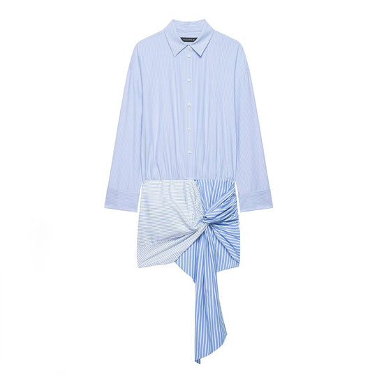 Damen Langarm-Bluse mit asymmetrischem Knoten-Design und feinen Streifen R&B