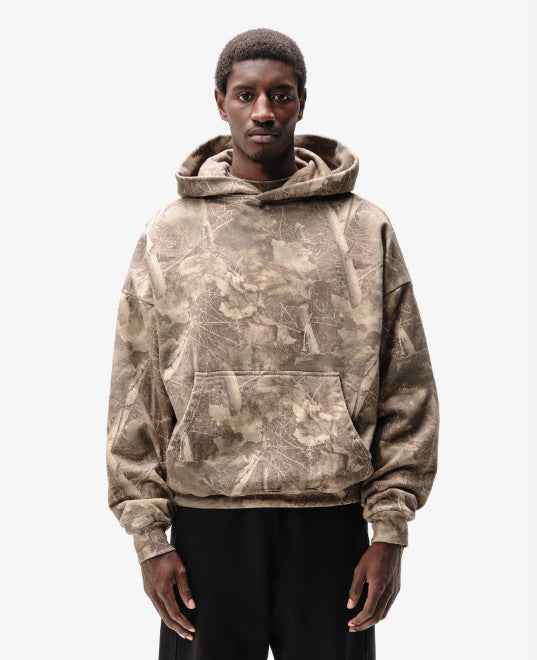 Unisex nan lockerer Kapuzensweat mit dezenter Blätterstruktur, doppelter Kapuze ohne Kordelzug und Kängurutasche R&B