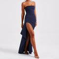 Damen Strapless Maxikleid mit elegantem Drapierungsdetail und hohem Schlitz