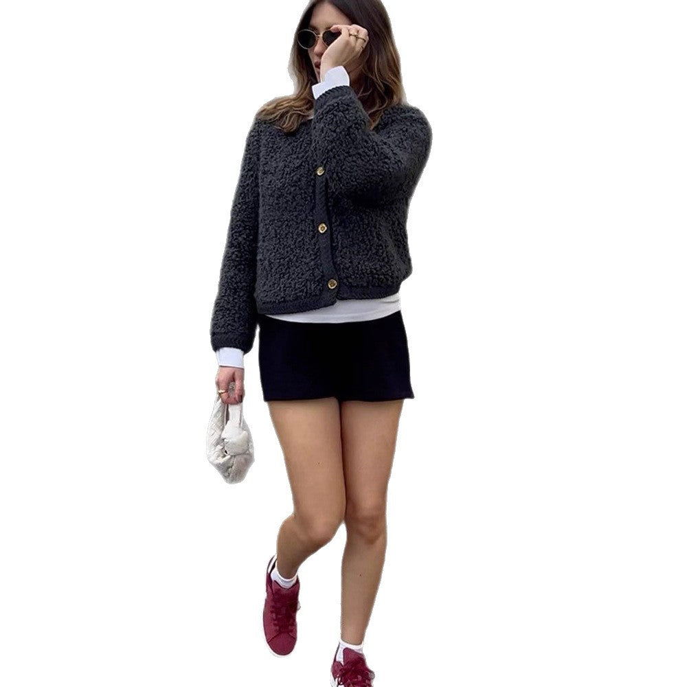 Damen kuschelige Fleecejacke mit Knöpfen und schickem Schnitt R&B