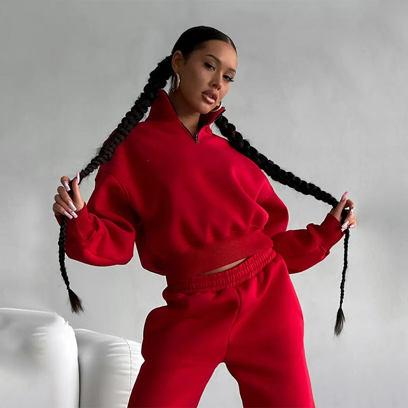 Damen sportliches Sweatshirt mit hohem Kragen und bequemer Hose R&B