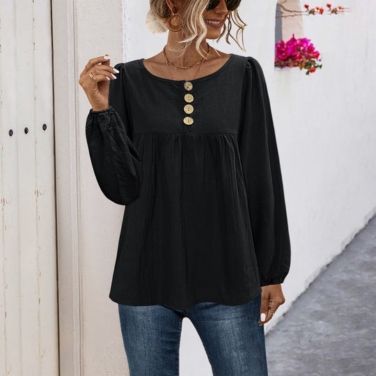 Damen Bluse mit Knopfdetails und voluminösen Ärmeln R&B