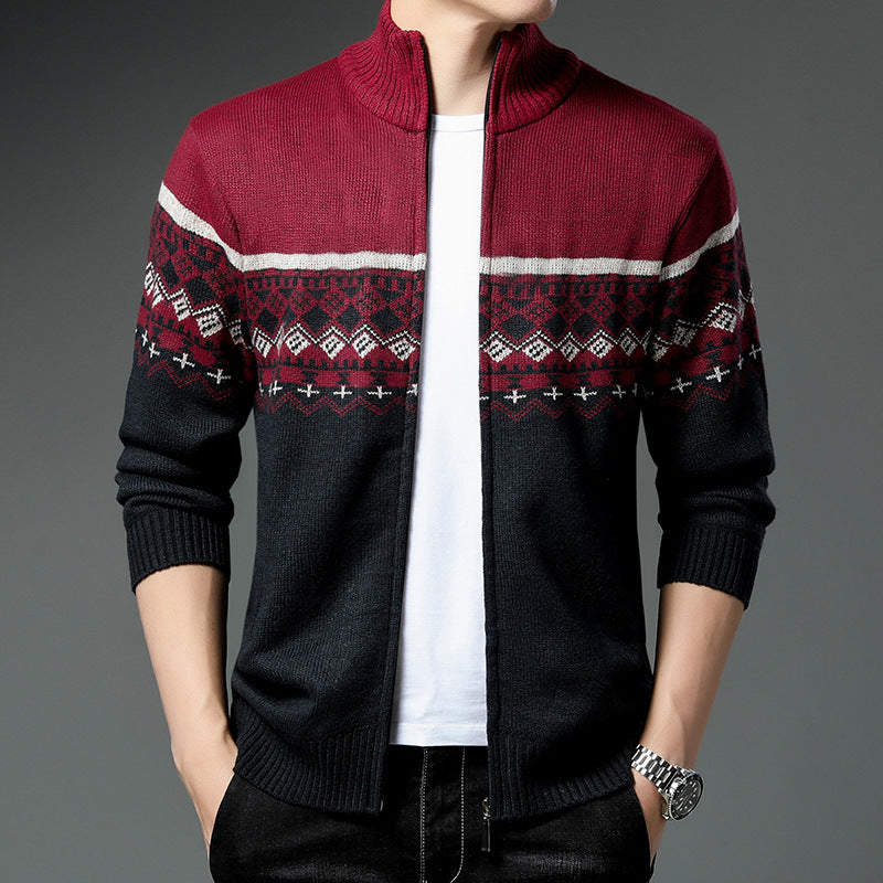 Herren Strickjacke mit hohem Kragen und attraktiven Mustern