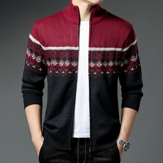Herren Strickjacke mit hohem Kragen und attraktiven Mustern R&B