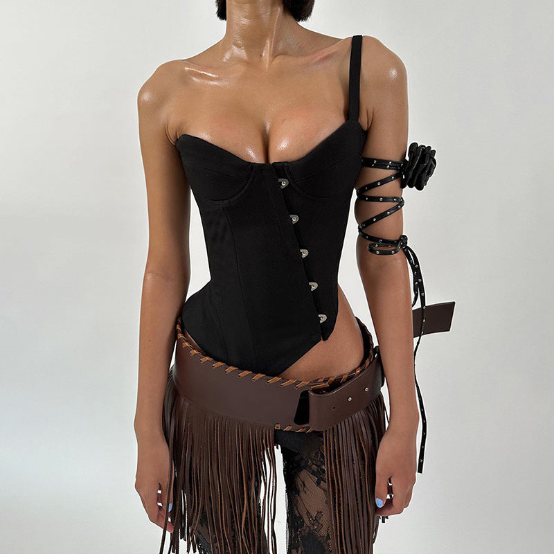 Damen Korsettoberteil mit asymmetrischem Design und Knopfverschluss R&B